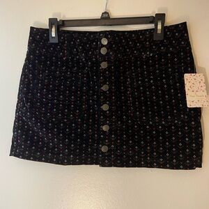Free People “We The Free” -  Black and Red Pattern Corduroy Mini Skirt